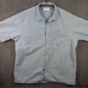 Uniqlo Button Down Shirt Mens XL Blue Cotton Linen Blend Short Sleeve Casual EUC